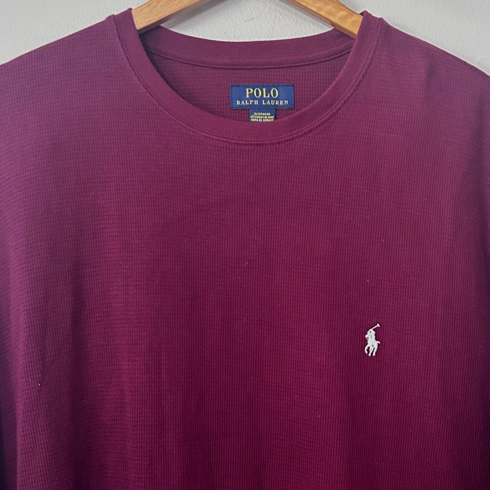 Polo Ralph Lauren Thermal Shirt Mens XL Burgundy Waffle Knit Long Sleeve Pony